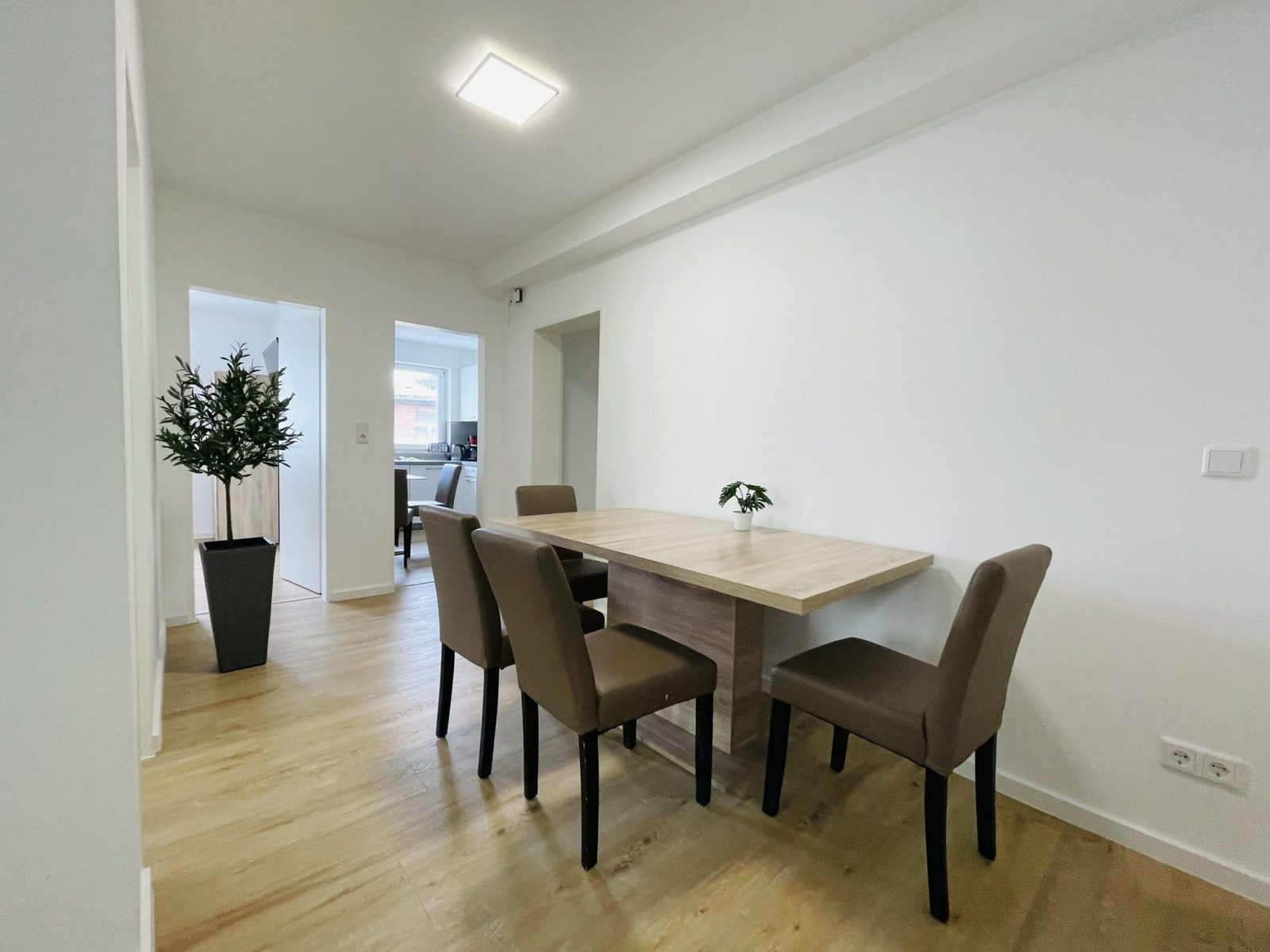 Esstisch für vier im hellen Wohnraum, Monteurwohnung in Mainz